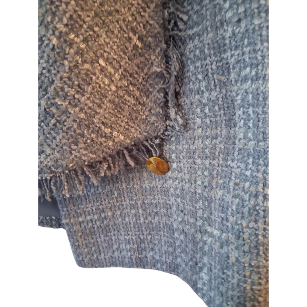 Donna Karan New York Light Blue Tweed Fringed Cropped Blazer Old Money Capsule - Picture 6 of 10